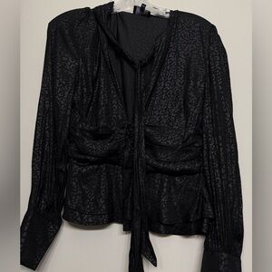 Bardot Metallic Leopard Jacquard Blouse – Size M – Elegant Statement Top